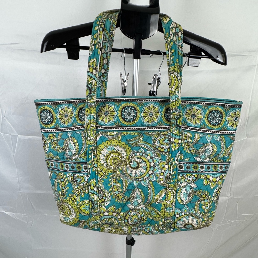 Vera Bradley Quilted Paisley Tote Bag Teal Lime Green